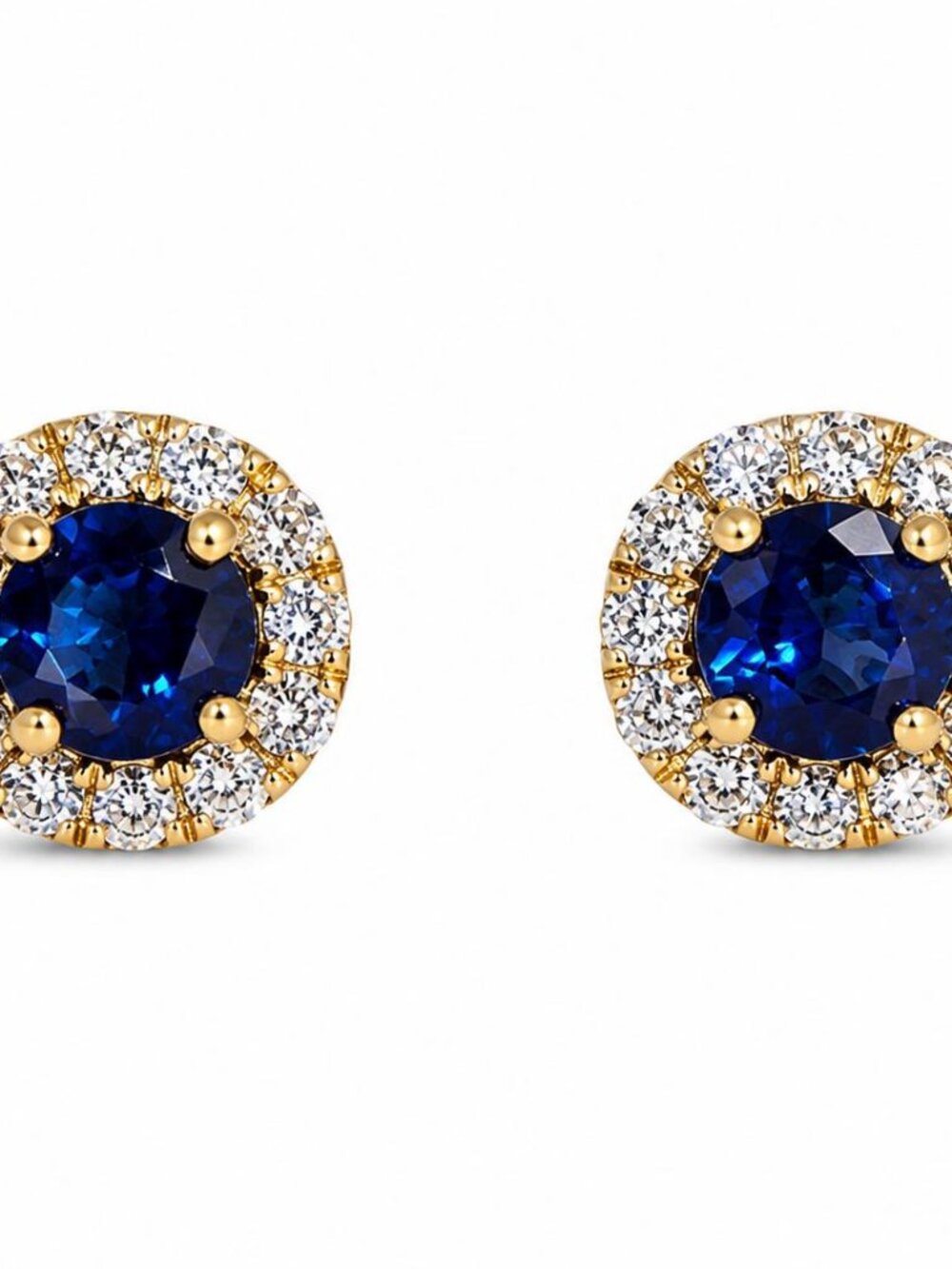 1.06ctw Natural Ceylon Round Sapphire and Diamond Halo Earrings 18K Yellow Gold